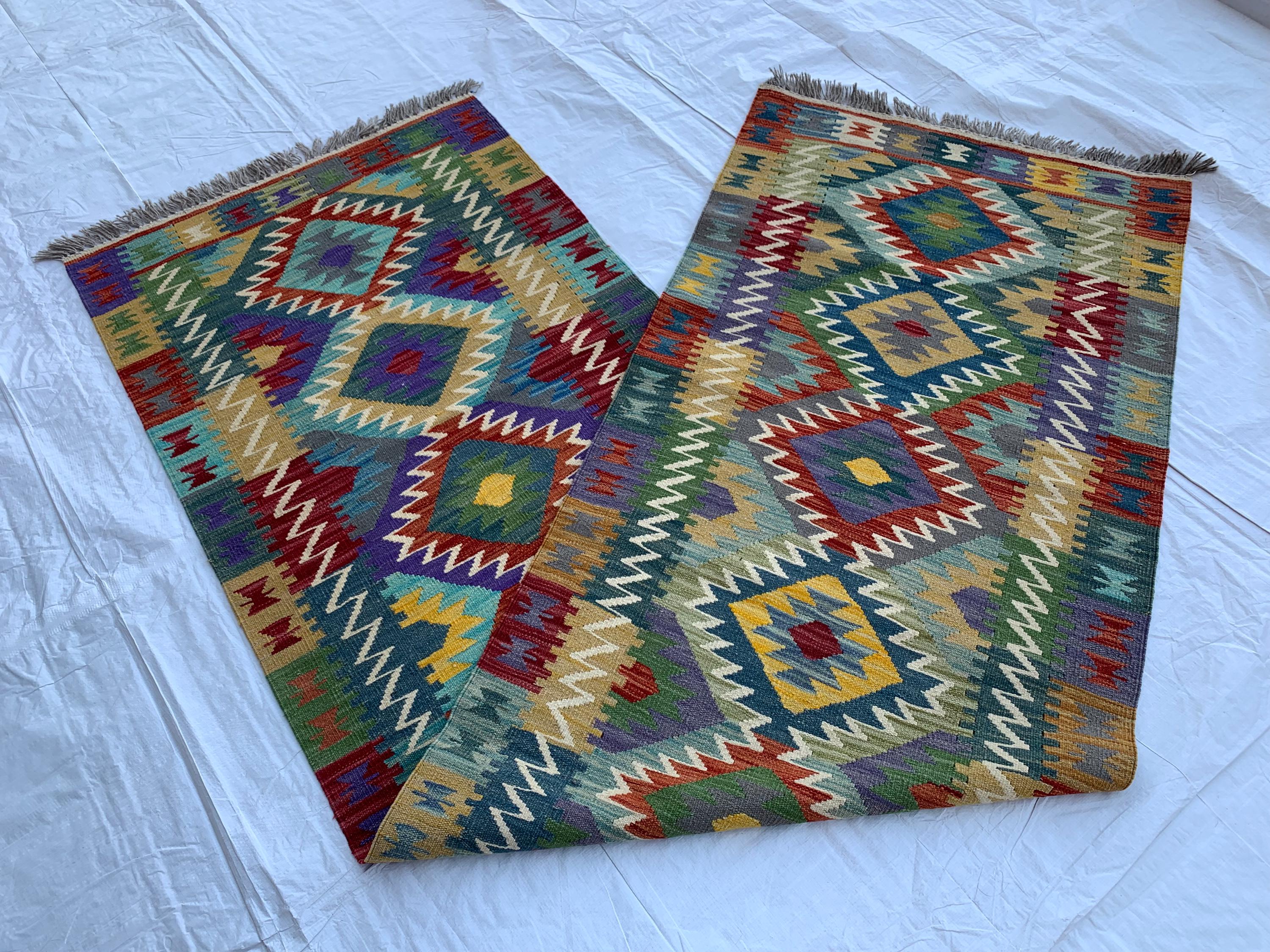 10x3 Handwoven Afghan Chobi Kilim Runner - Multicolor Wool Rug with Geometric Tribal Design, Perfect for Hallway, Entryway Decor 9.7x2.7 ft