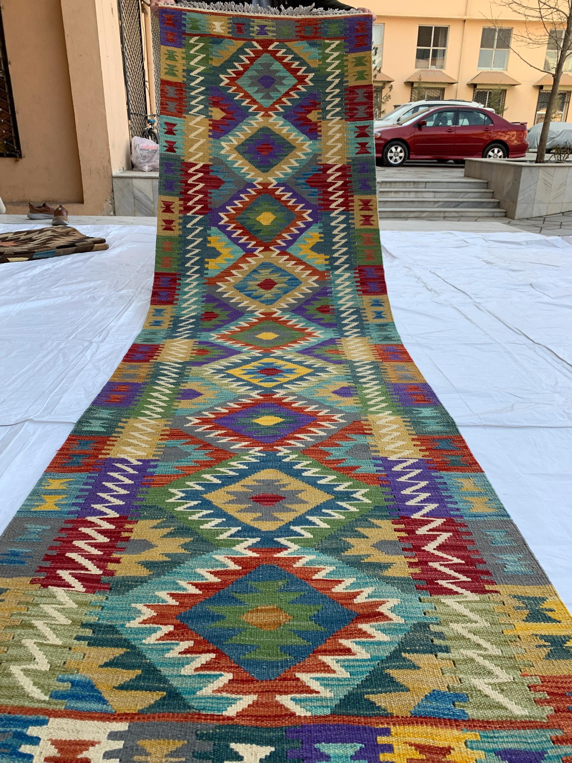 10x3 Handwoven Afghan Chobi Kilim Runner - Multicolor Wool Rug with Geometric Tribal Design, Perfect for Hallway, Entryway Decor 9.7x2.7 ft