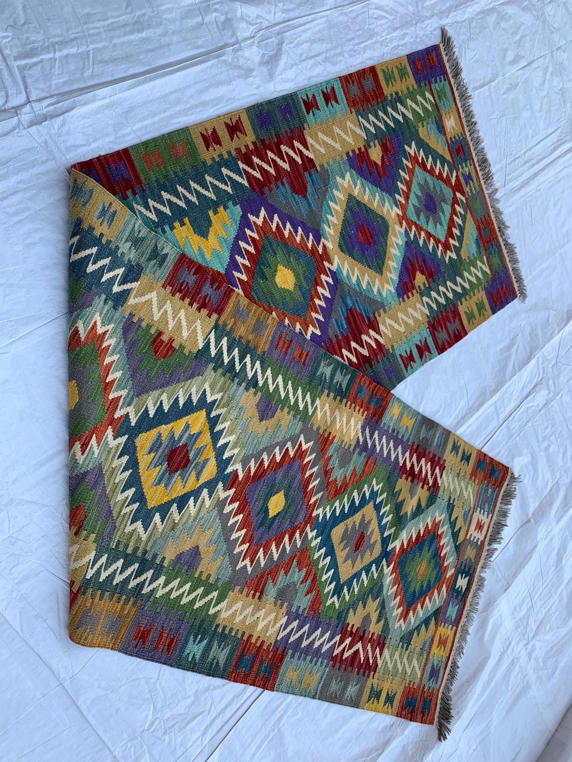 10x3 Handwoven Afghan Chobi Kilim Runner - Multicolor Wool Rug with Geometric Tribal Design, Perfect for Hallway, Entryway Decor 9.7x2.7 ft