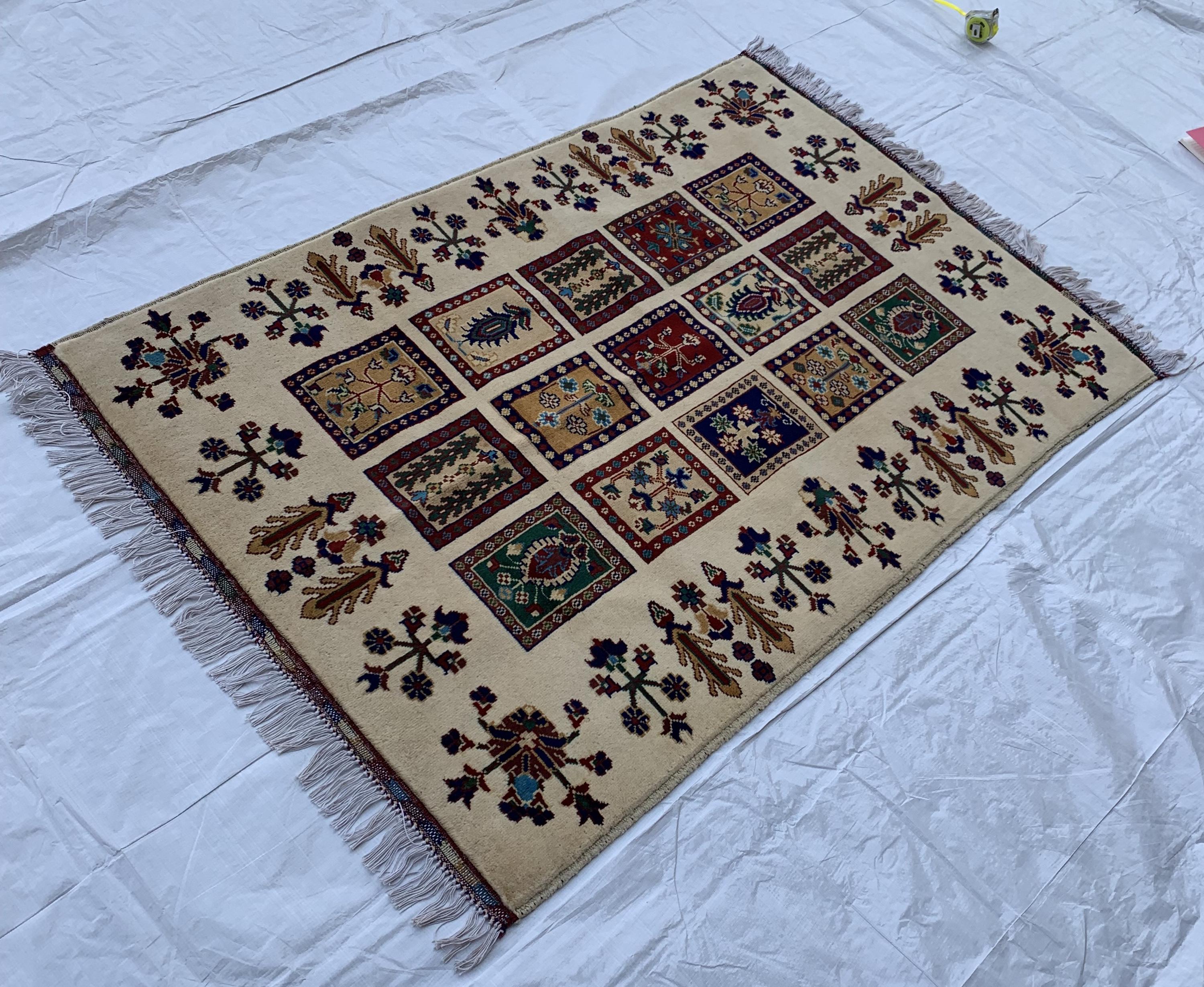5x3 Handmade Persian Ayni Rug - Wool Area Rug with Floral Mirror Design, Perfect for Living Room, Bedroom, or Entryway Decor 5.2x3.5 ft
