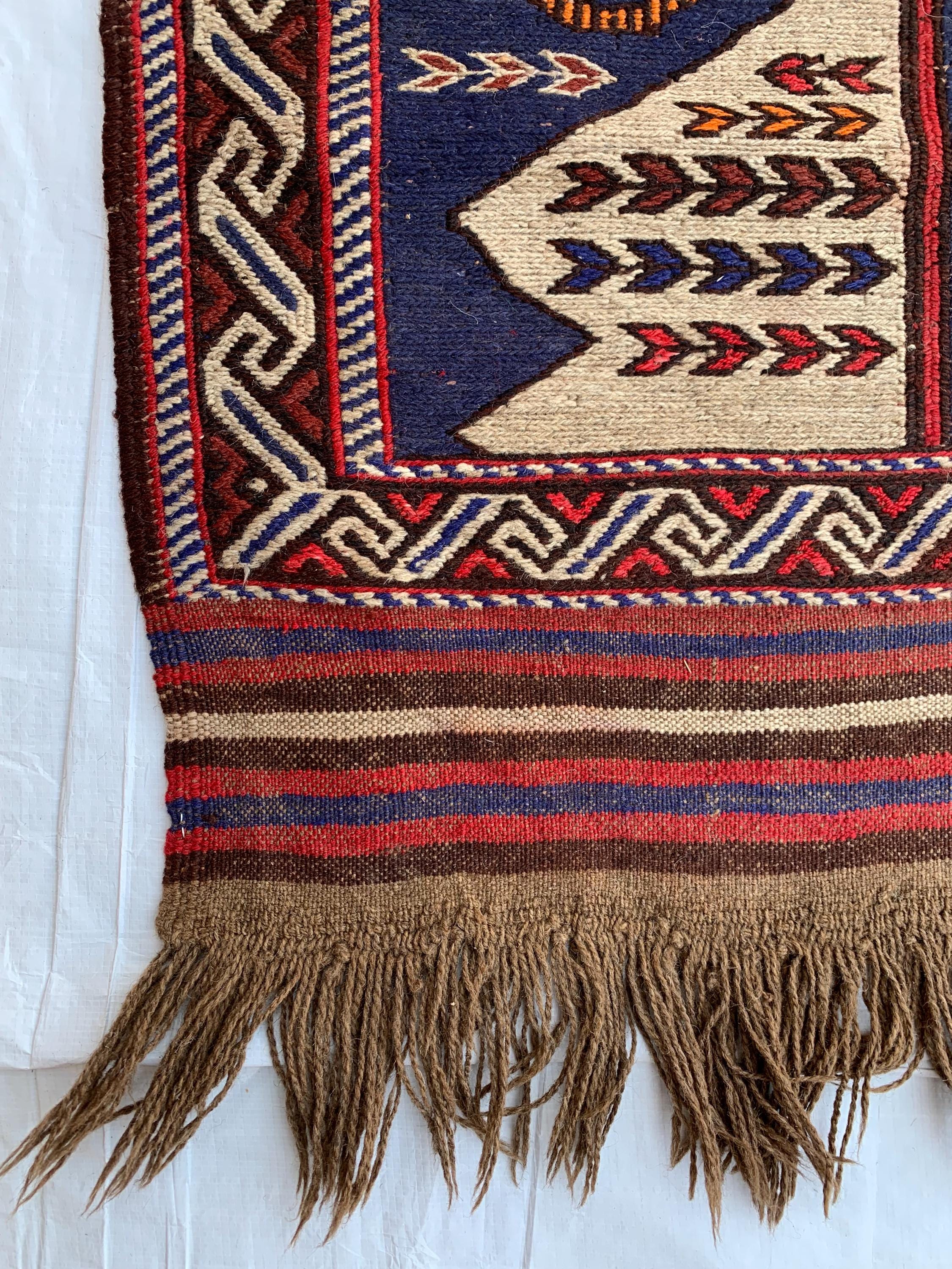 Handwoven Afghan Tribal Rug - 4.10x2.10 ft - Unique Wool Art Piece with Mountain Goat Design, Ideal for Wall Hanging or Small Area Decor