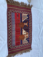 Handwoven Afghan Tribal Rug - 4.10x2.10 ft - Unique Wool Art Piece with Mountain Goat Design, Ideal for Wall Hanging or Small Area Decor