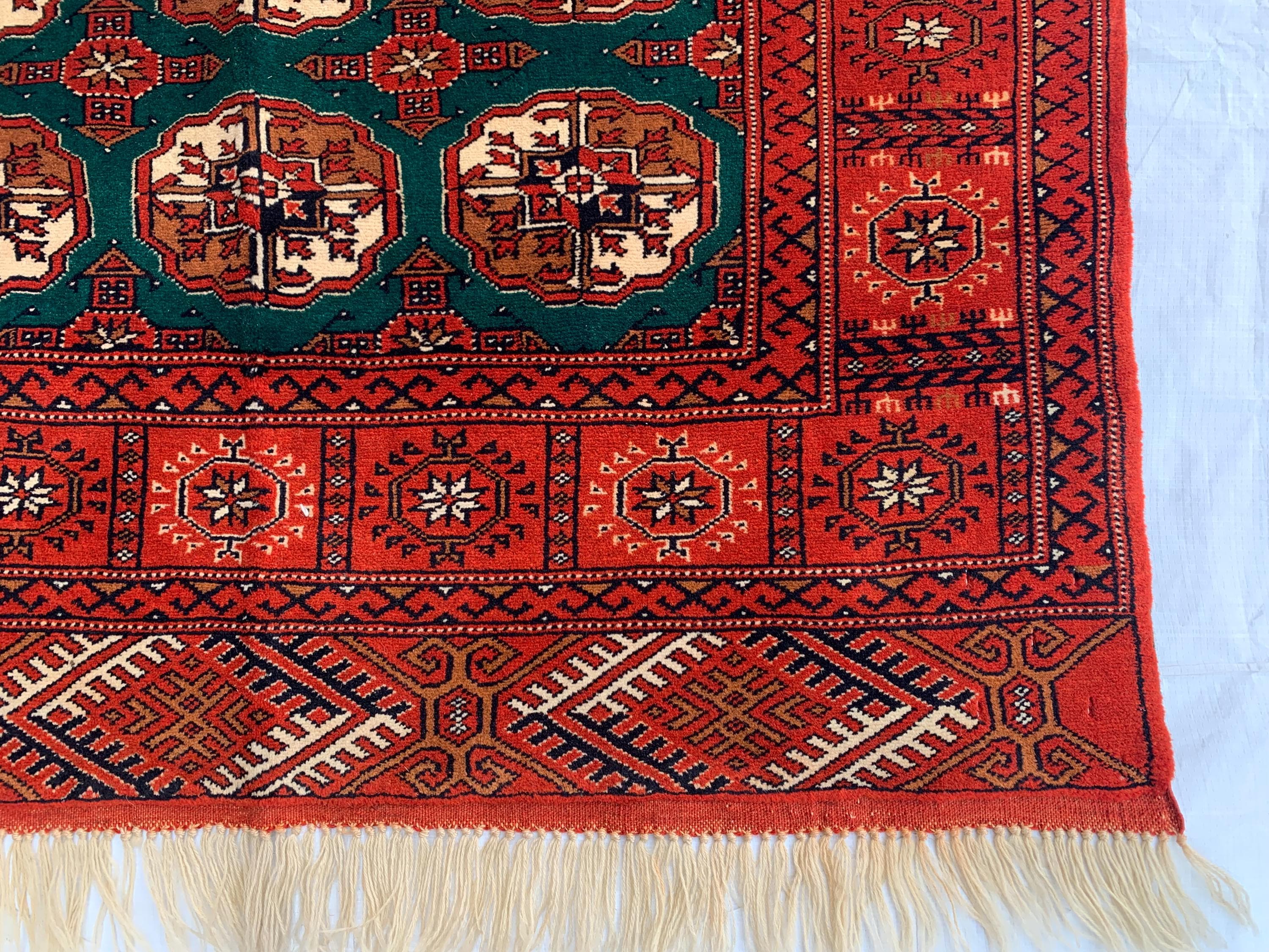 3x3 Square Antique Ahal Gul Rug – Rare Turkmen Tribal Hand-Knotted Carpet | Authentic Vintage Wool Rug | Bohemian Home Décor 3.4x3.4 ft