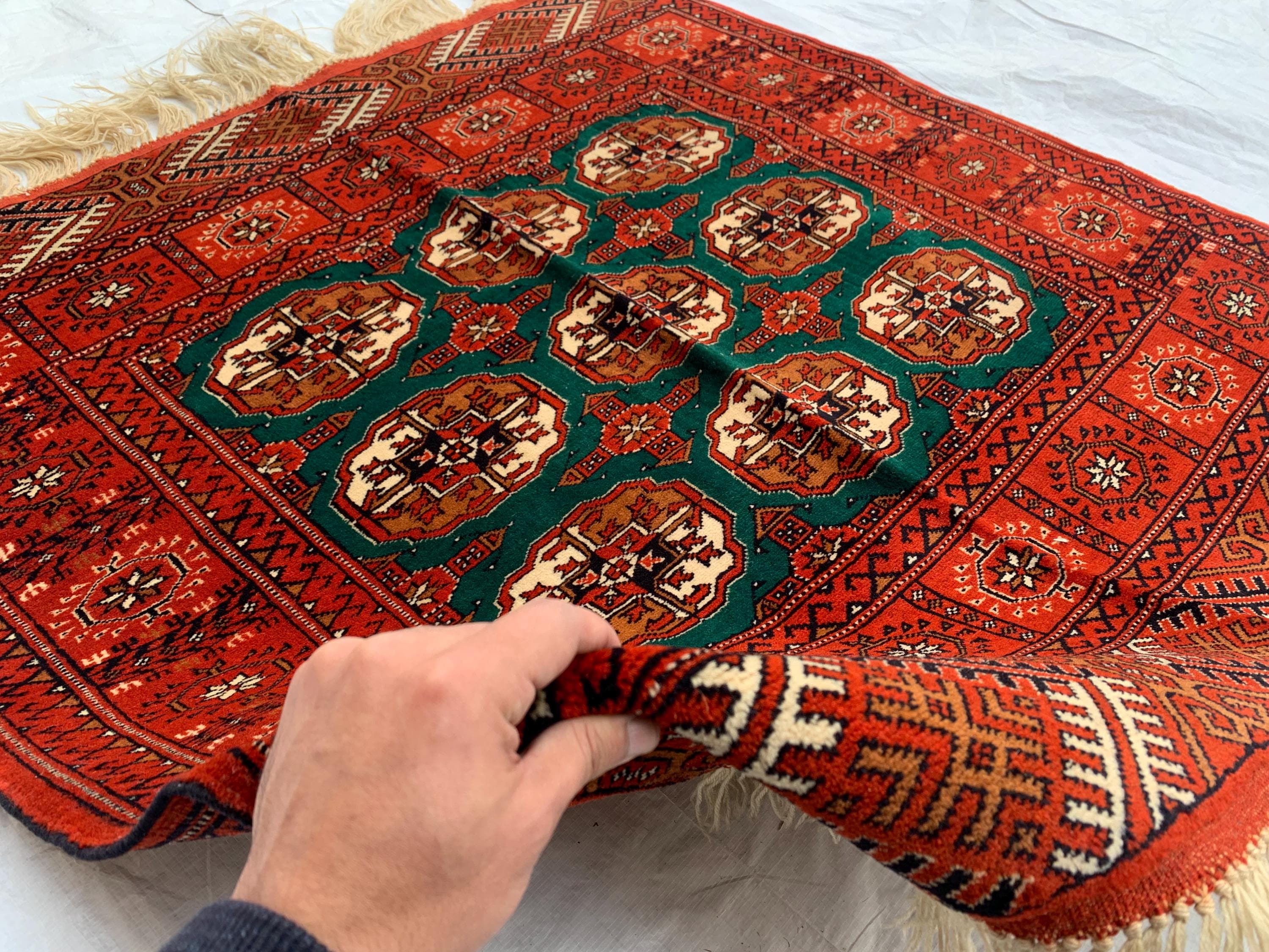 3x3 Square Antique Ahal Gul Rug – Rare Turkmen Tribal Hand-Knotted Carpet | Authentic Vintage Wool Rug | Bohemian Home Décor 3.4x3.4 ft
