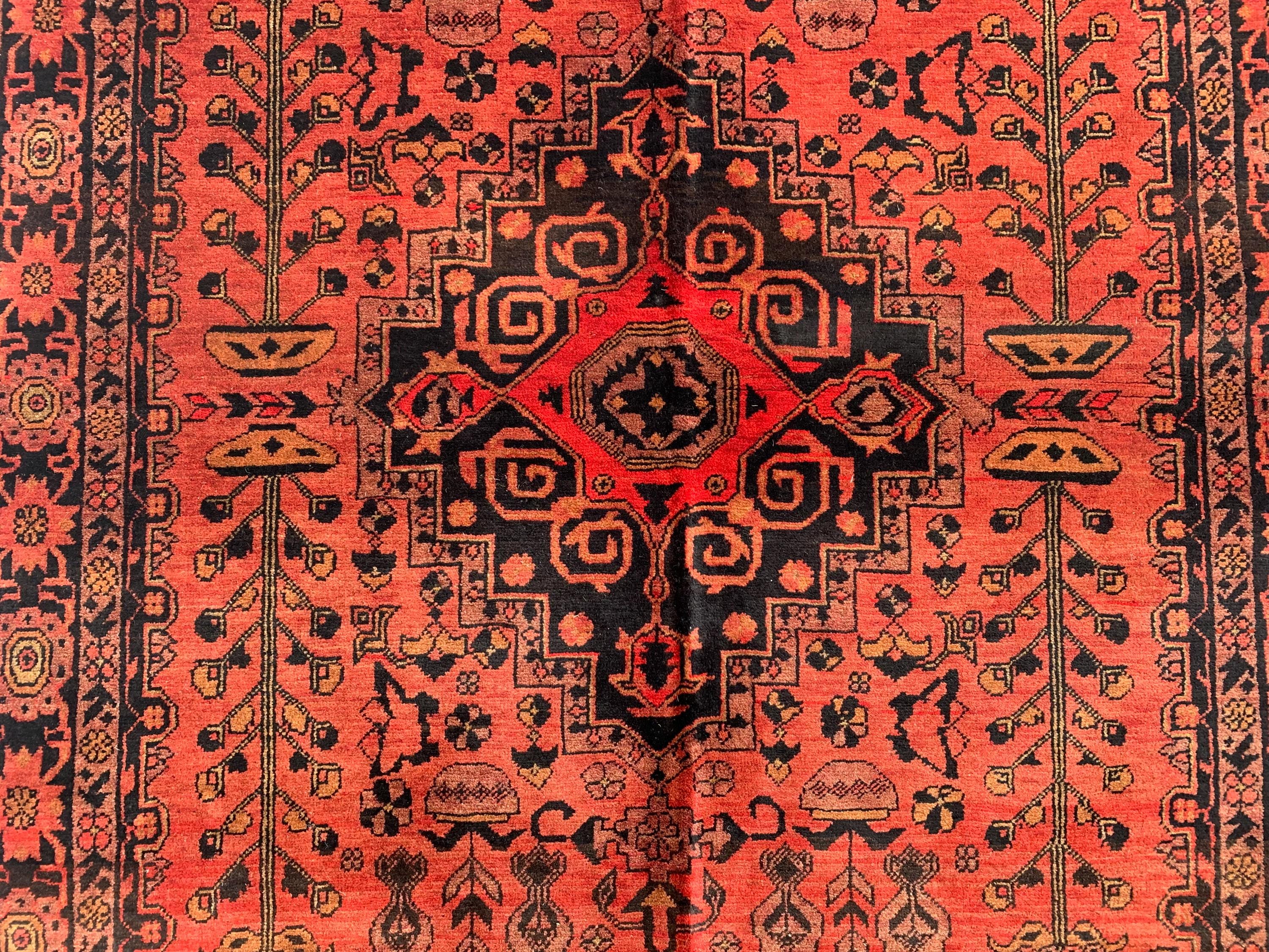 4x7 Vintage Bukhara Beljik Naksha Rug Hand-Knotted Afghan Carpet, Traditional Red Oriental Wool Rug | Classic Bohemian Home Décor 6.7x4.1 ft