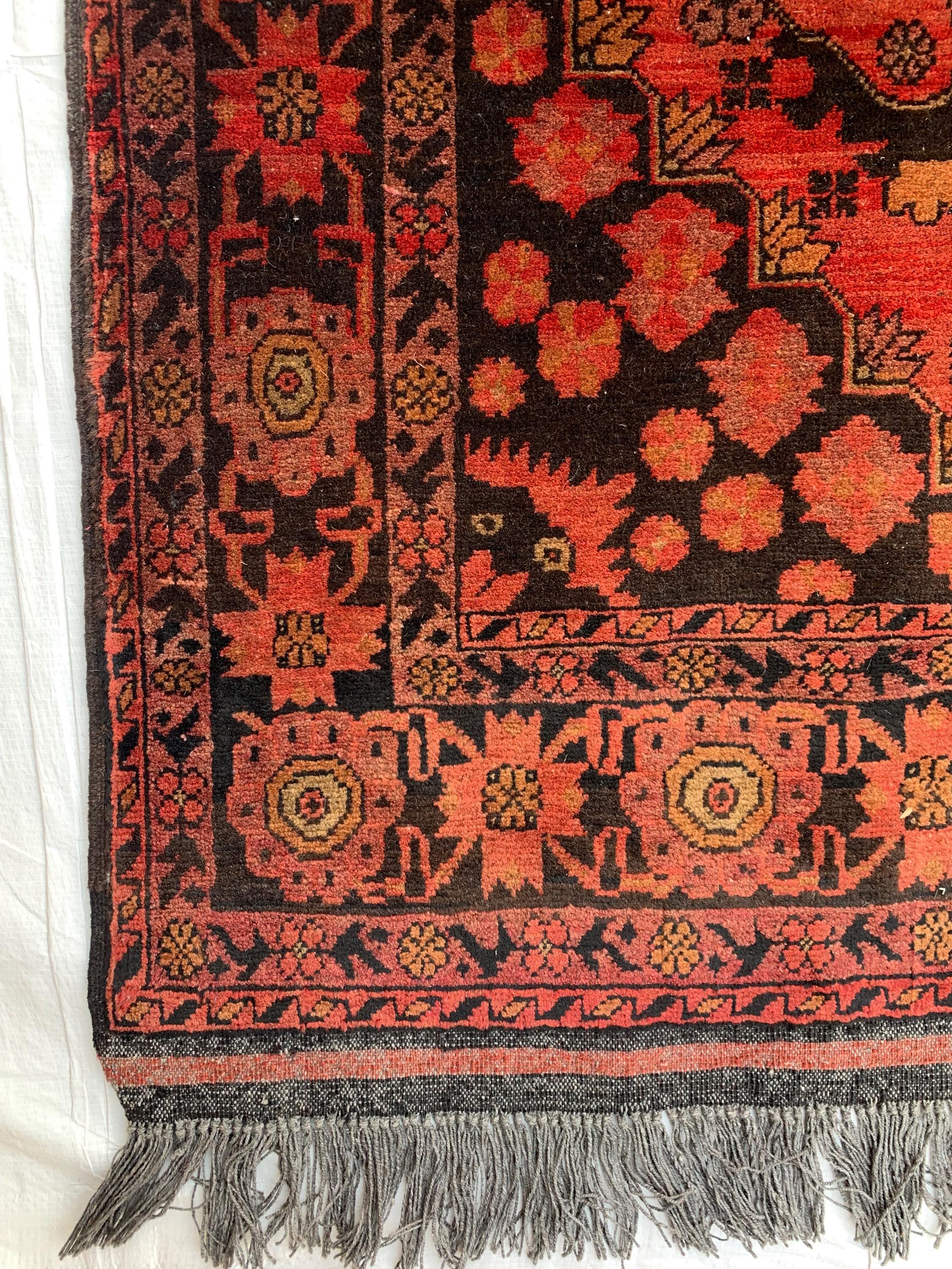 4x7 Vintage Bukhara Beljik Naksha Rug Hand-Knotted Afghan Carpet, Traditional Red Oriental Wool Rug | Classic Bohemian Home Décor 6.7x4.1 ft