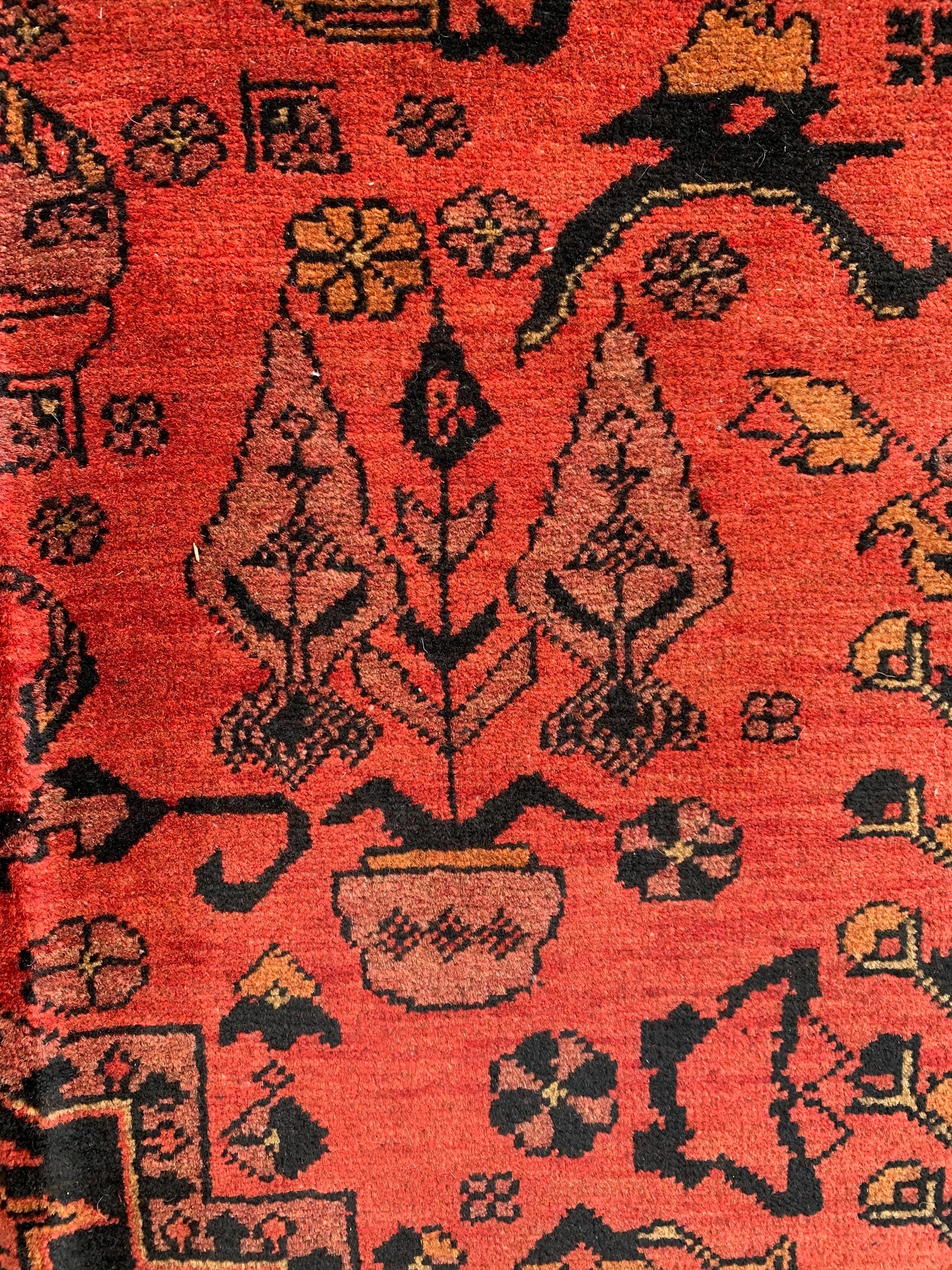 4x7 Vintage Bukhara Beljik Naksha Rug Hand-Knotted Afghan Carpet, Traditional Red Oriental Wool Rug | Classic Bohemian Home Décor 6.7x4.1 ft