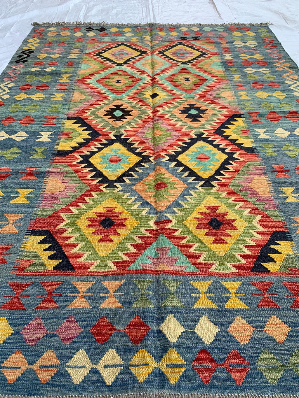 8x6 Handwoven Afghan Vibrant Colors Kilim Rug - Geometric Wool Flatweave Carpet, Perfect for Farmhouse, Kitchen or Bedroom Decor 7.11x5.11
