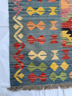 8x6 Handwoven Afghan Vibrant Colors Kilim Rug - Geometric Wool Flatweave Carpet, Perfect for Farmhouse, Kitchen or Bedroom Decor 7.11x5.11