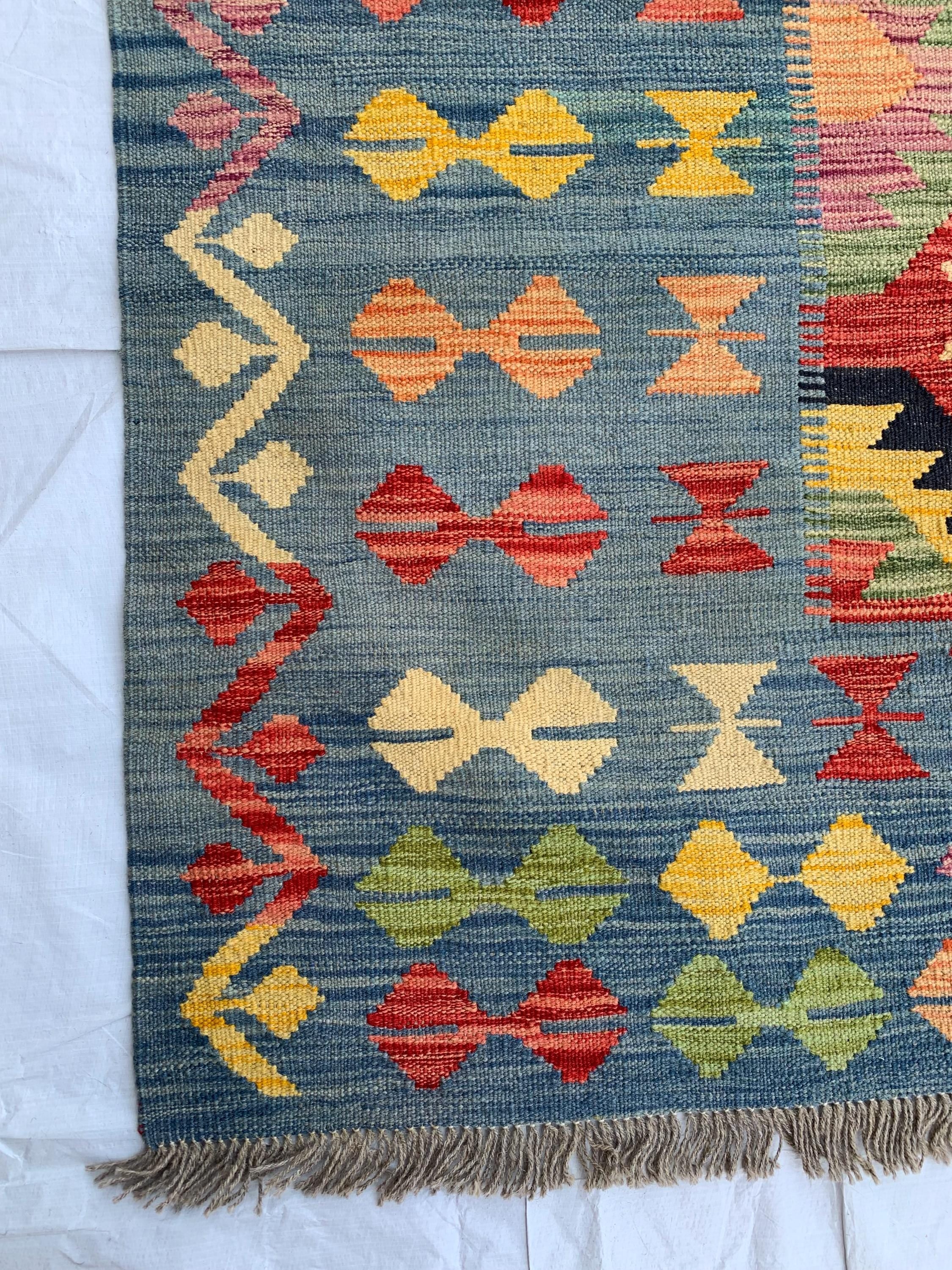 8x6 Handwoven Afghan Vibrant Colors Kilim Rug - Geometric Wool Flatweave Carpet, Perfect for Farmhouse, Kitchen or Bedroom Decor 7.11x5.11