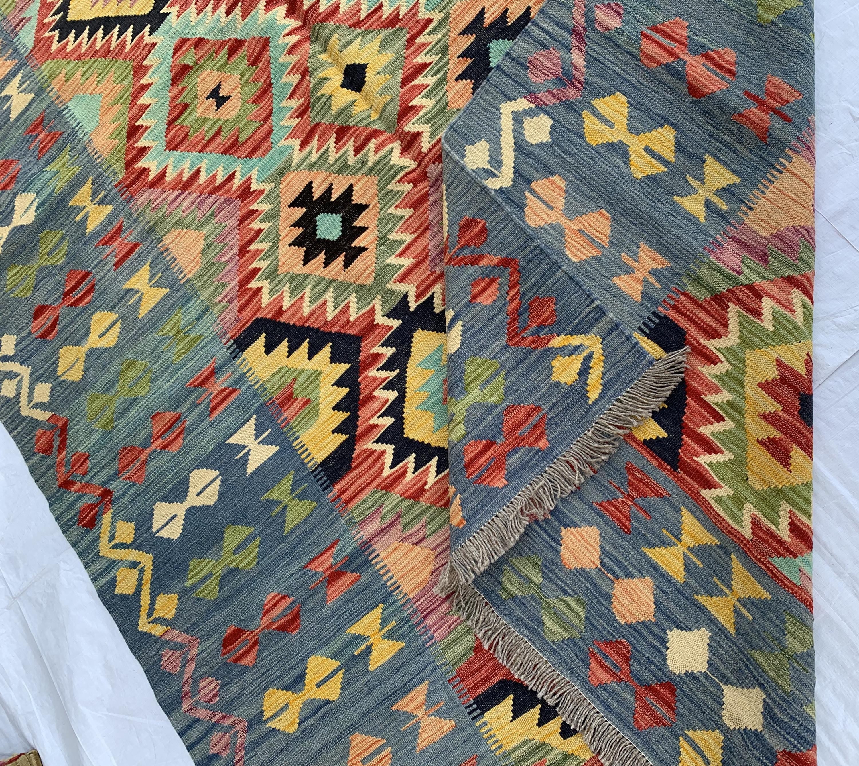 8x6 Handwoven Afghan Vibrant Colors Kilim Rug - Geometric Wool Flatweave Carpet, Perfect for Farmhouse, Kitchen or Bedroom Decor 7.11x5.11