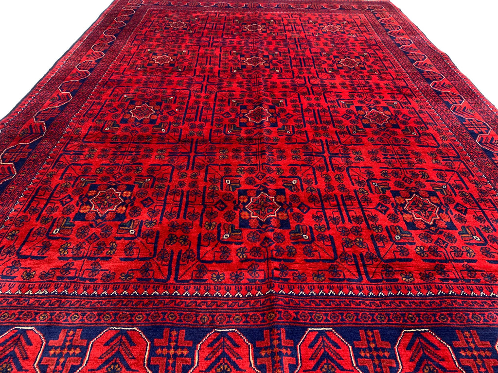 8x5 Authentic Afghan Bukhara Rug- Handmade Red Oriental Carpet, Geometric Wool Area Rug, Rugs For Living Room, Dining Room Rug 7.8x5.5 ft