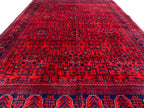 8x5 Authentic Afghan Bukhara Rug- Handmade Red Oriental Carpet, Geometric Wool Area Rug, Rugs For Living Room, Dining Room Rug 7.8x5.5 ft