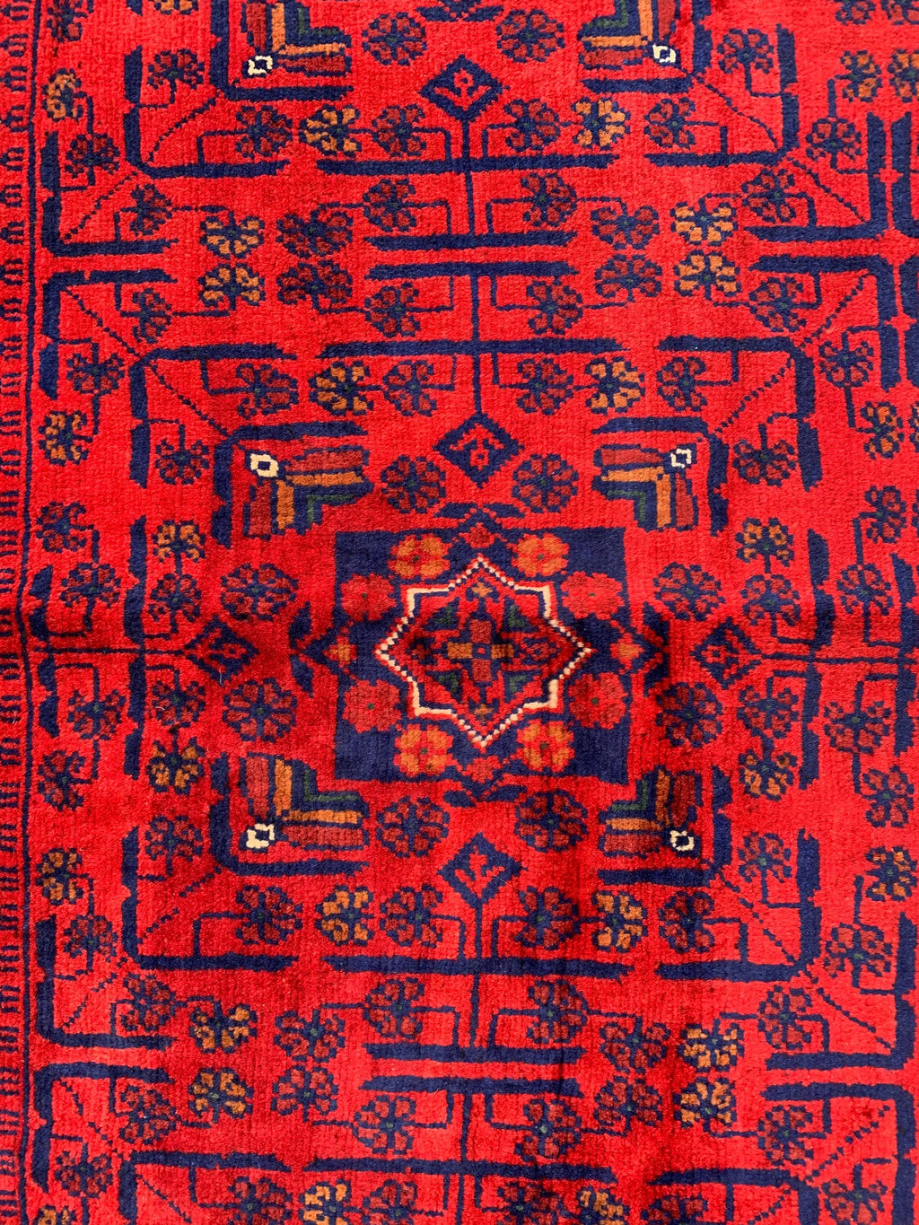 8x5 Authentic Afghan Bukhara Rug- Handmade Red Oriental Carpet, Geometric Wool Area Rug, Rugs For Living Room, Dining Room Rug 7.8x5.5 ft