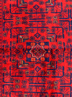 8x5 Authentic Afghan Bukhara Rug- Handmade Red Oriental Carpet, Geometric Wool Area Rug, Rugs For Living Room, Dining Room Rug 7.8x5.5 ft