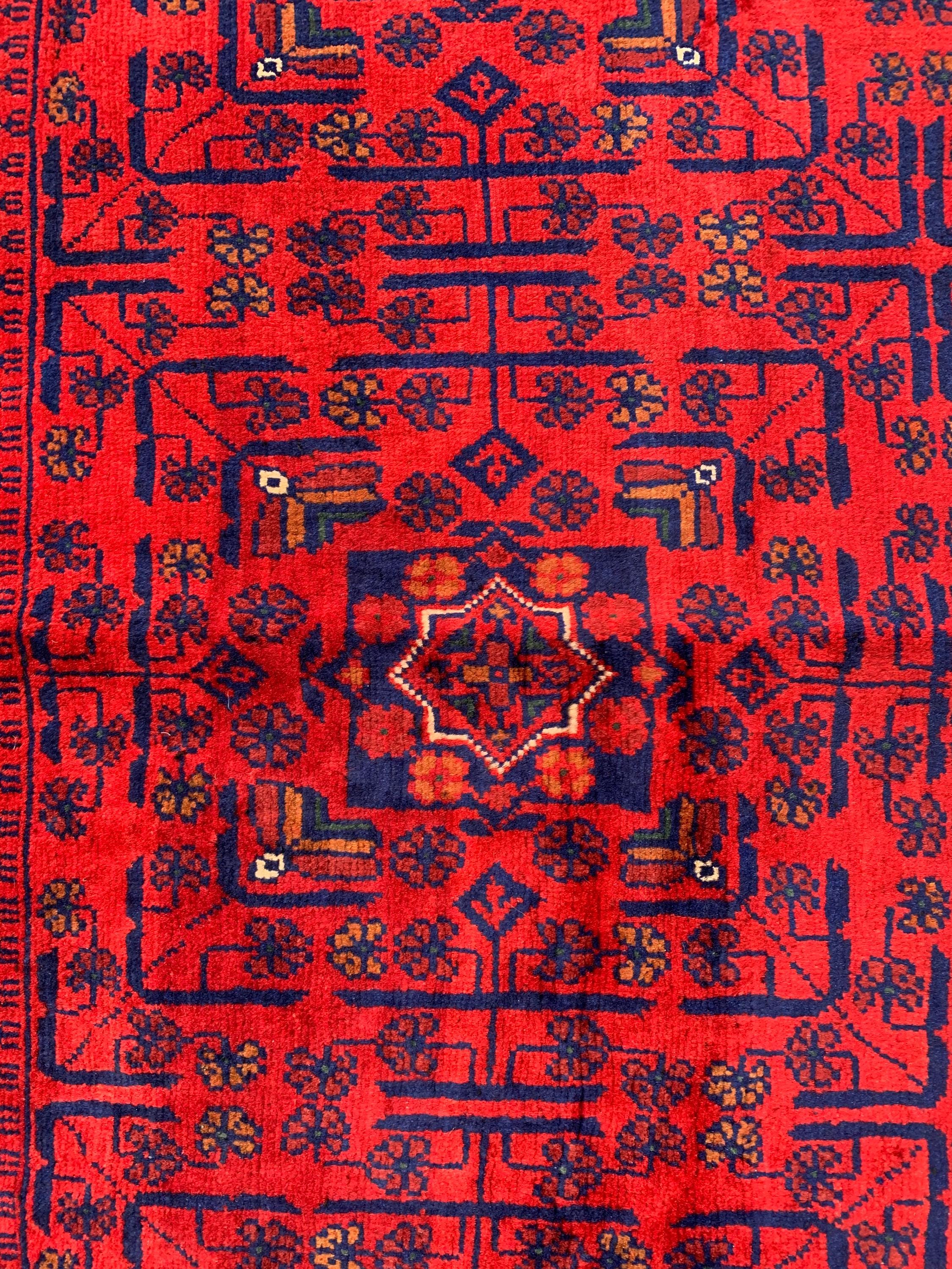 8x5 Authentic Afghan Bukhara Rug- Handmade Red Oriental Carpet, Geometric Wool Area Rug, Rugs For Living Room, Dining Room Rug 7.8x5.5 ft