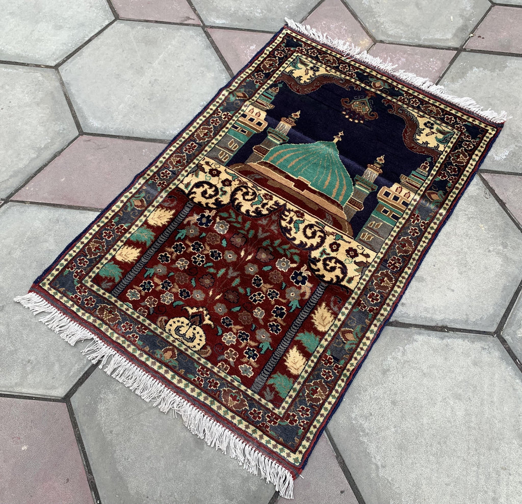 Handmade Prayer Mat – 4.2x2.8 ft | Islamic Rug | Muslim Prayer Rug | Soft & Luxurious Sajjadah | Turkish Style Janamaz | Islamic Gift
