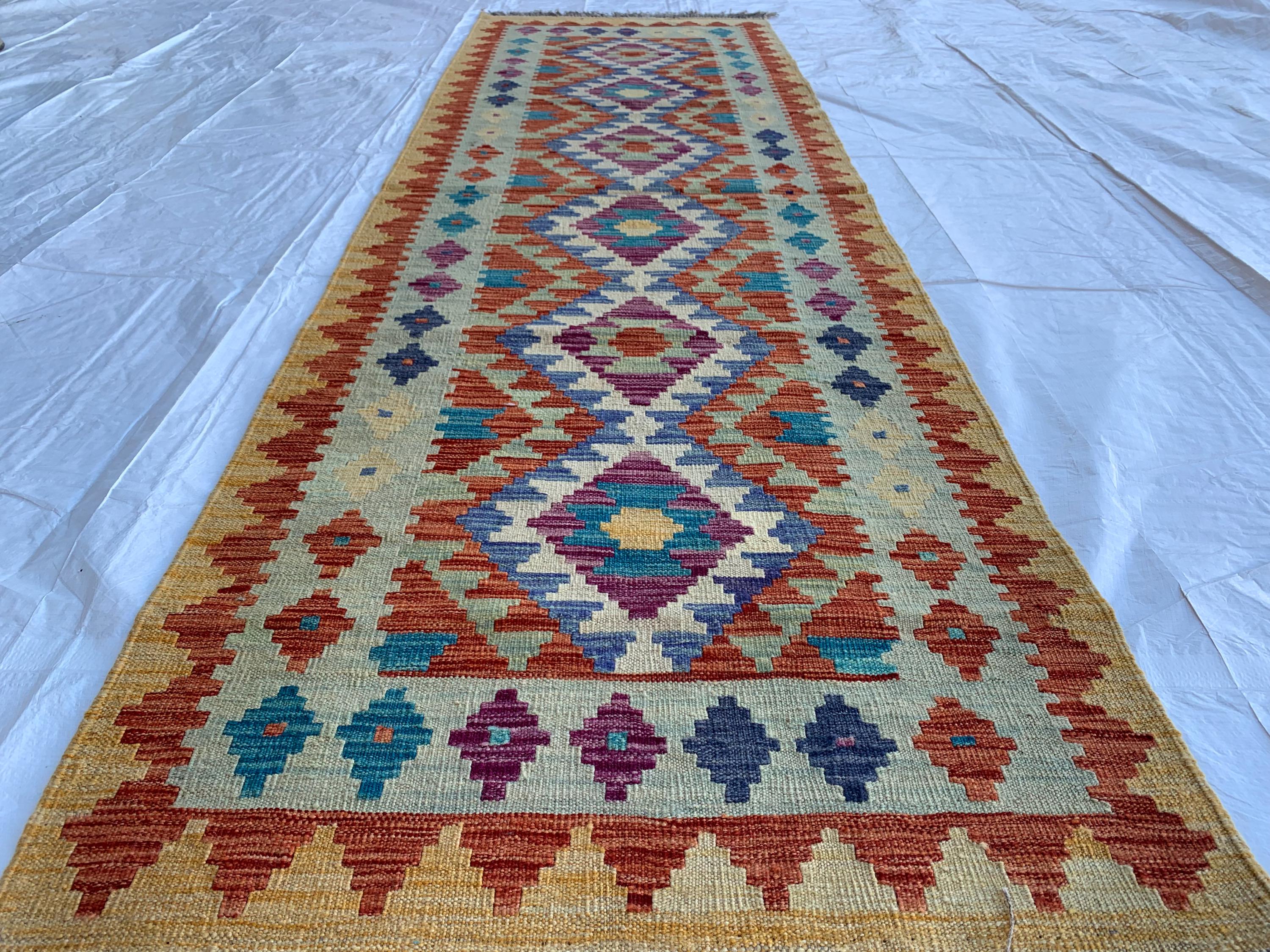 10x3 Handmade Afghan Chobi Kilim Multicolor Runner | Wool Tribal Hallway Rug | Oriental Runner | Boho Home Decor Carpet 9.6x2.10 ft