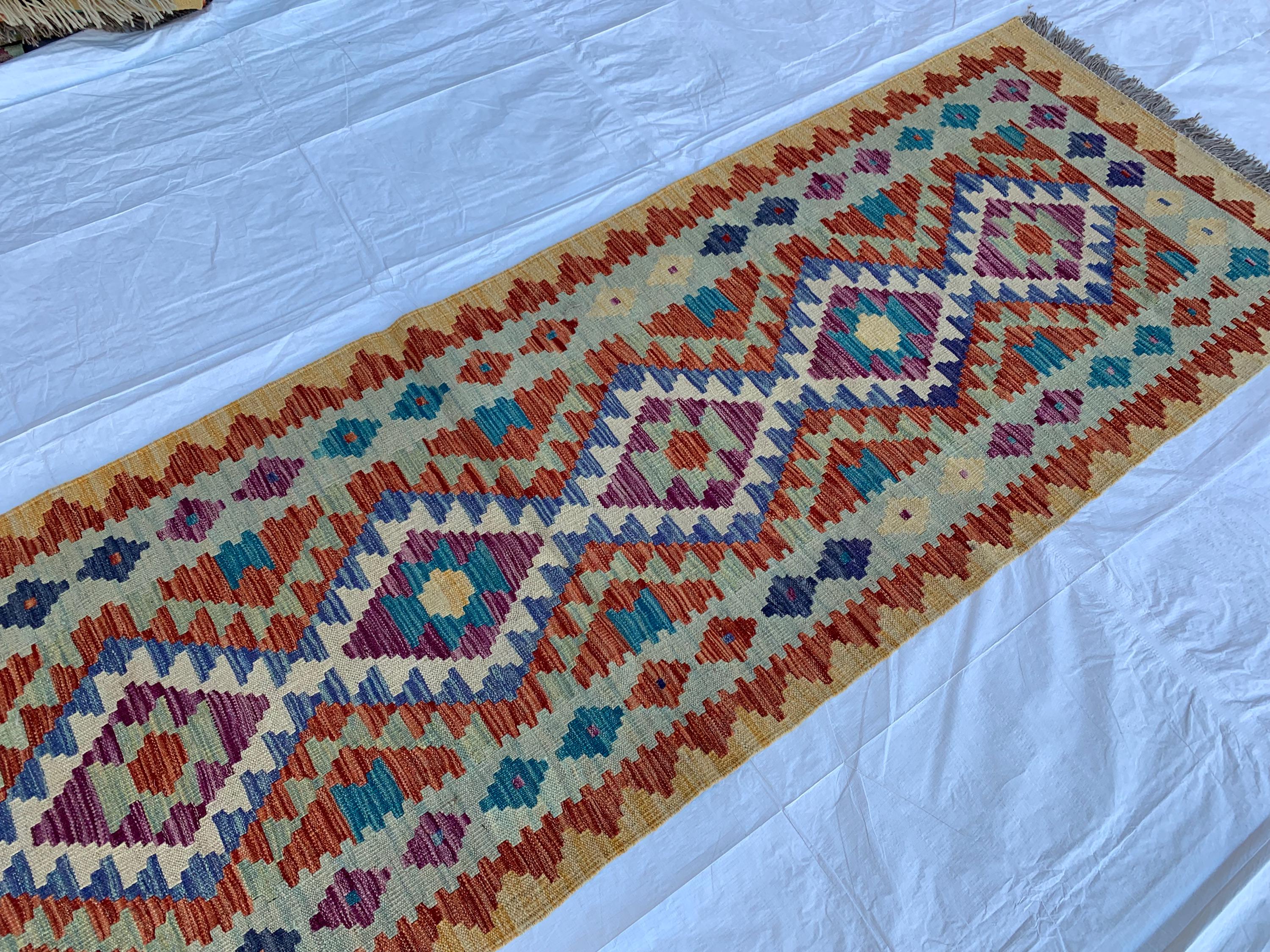 10x3 Handmade Afghan Chobi Kilim Multicolor Runner | Wool Tribal Hallway Rug | Oriental Runner | Boho Home Decor Carpet 9.6x2.10 ft