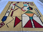 8x10 Handmade Afghan Kilim Rug–Abstract Geometric Tribal Art – Colorful Wool Flatweave, Kids Room Rug, Rug For Living Room 9.6 x 8.2 ft