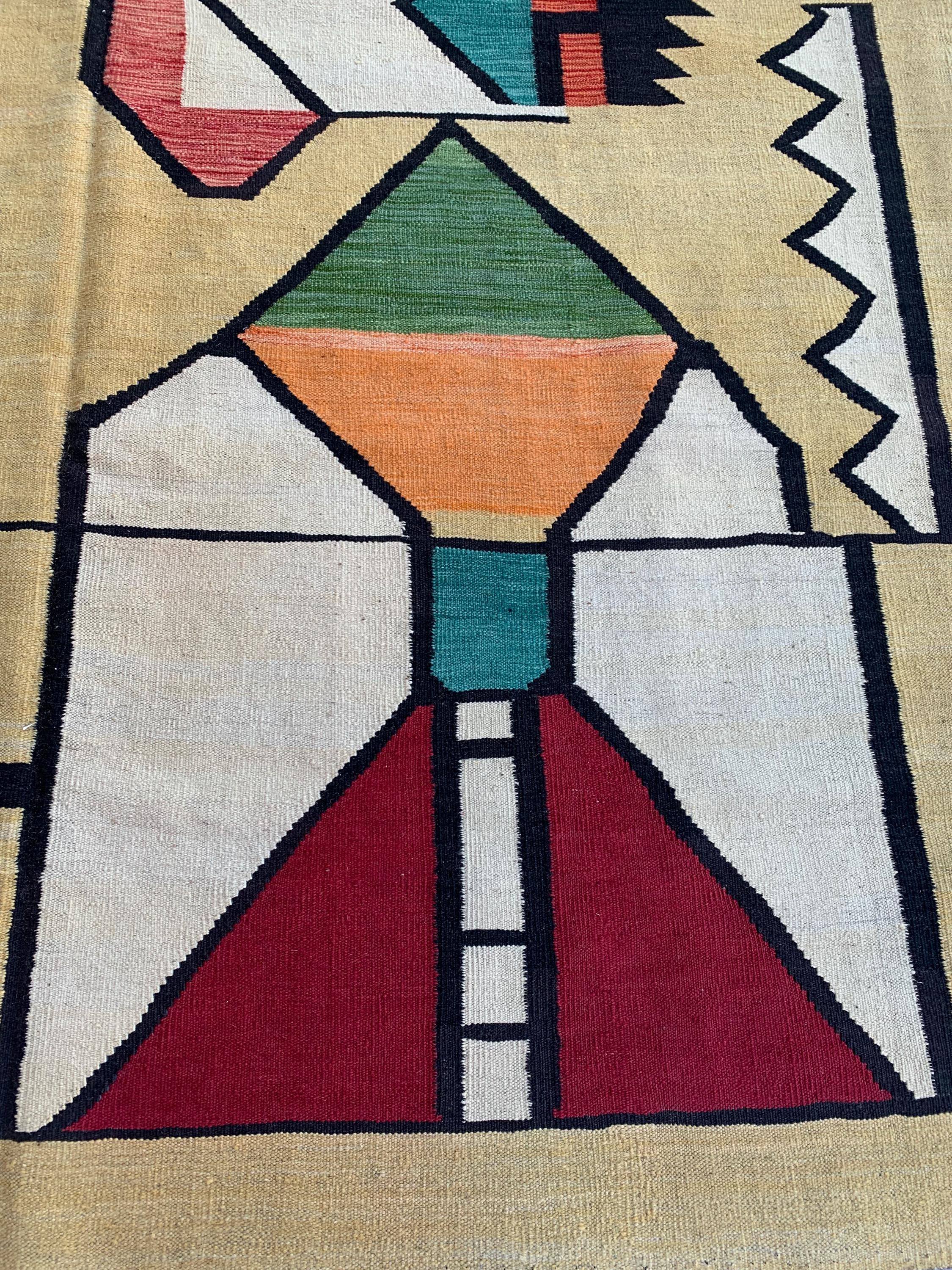 8x10 Handmade Afghan Kilim Rug–Abstract Geometric Tribal Art – Colorful Wool Flatweave, Kids Room Rug, Rug For Living Room 9.6 x 8.2 ft