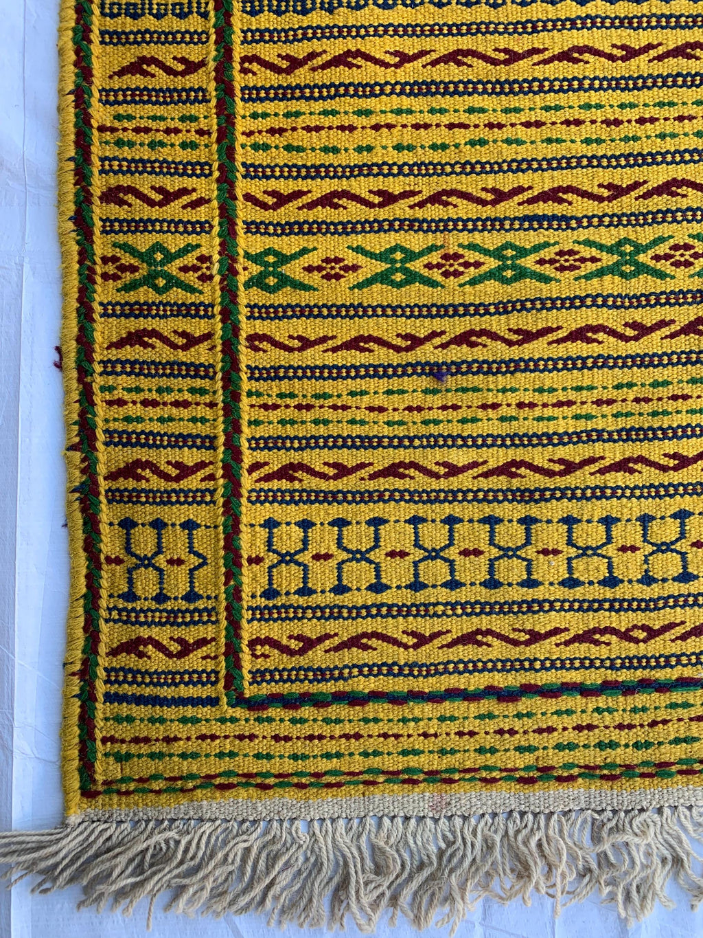 7x10 Handmade Afghan Kilim Rug Striped Nomadic Wool Carpet Yellow Bohemian Flatweave, Perfect For Farmhouse, Countryside Home 10.2x6.5