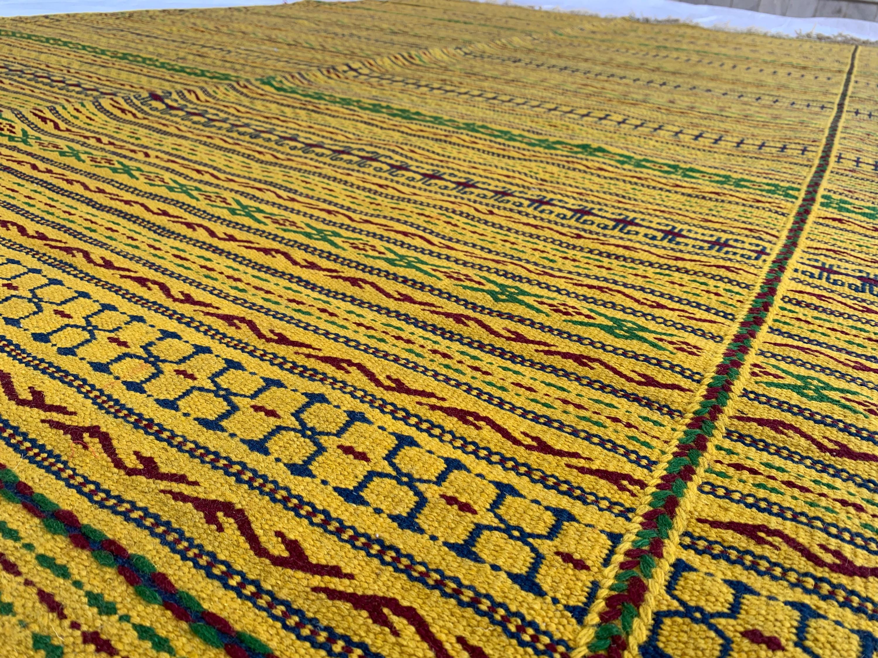7x10 Handmade Afghan Kilim Rug Striped Nomadic Wool Carpet Yellow Bohemian Flatweave, Perfect For Farmhouse, Countryside Home 10.2x6.5