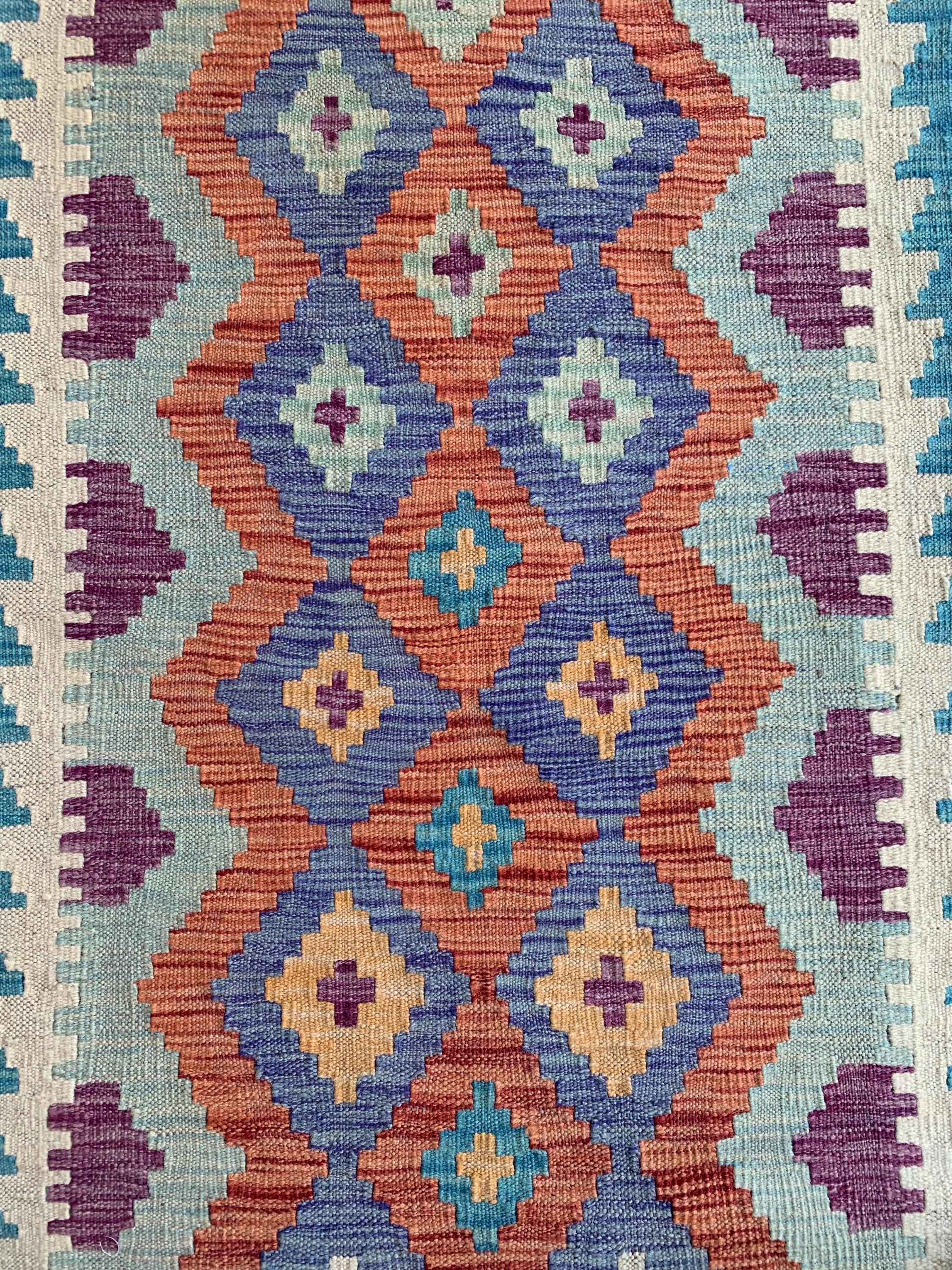 Handwoven Afghan Chobi Kilim Runner - 9.7x2.7 ft - Multicolor Wool Rug with Geometric Tribal Design, Perfect for Hallway or Entryway Decor
