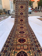 3x13 Handmade Afghan Gandum Naksha Runner Tribal Wool Rug, Traditional Geometric Hallway Carpet, Nomadic Bohemian Long Rug 13x2.8 ft
