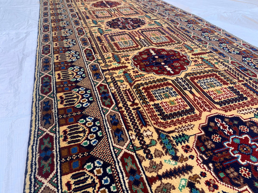 3x13 Handmade Afghan Gandum Naksha Runner Tribal Wool Rug, Traditional Geometric Hallway Carpet, Nomadic Bohemian Long Rug 13x2.8 ft