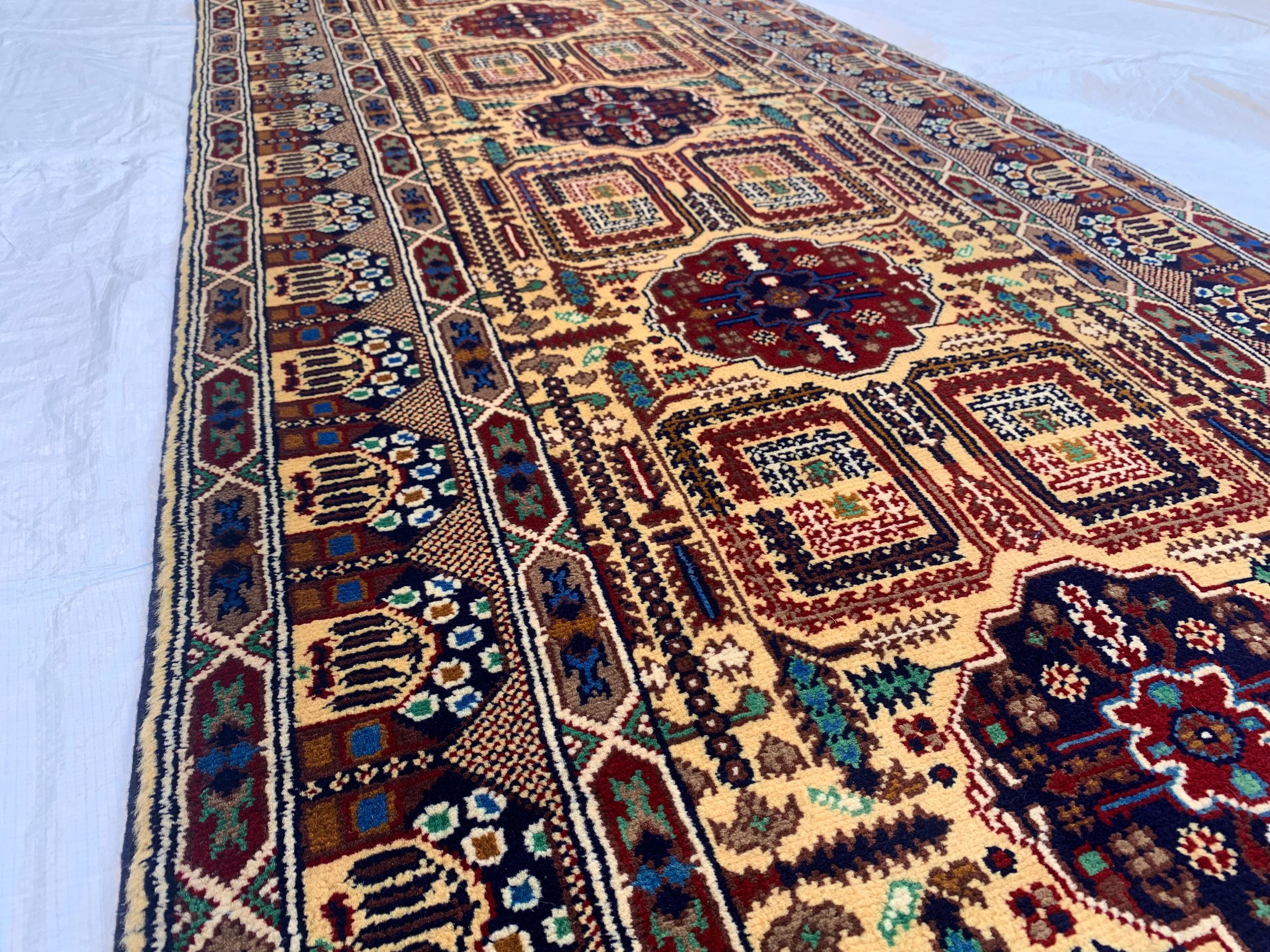 3x13 Handmade Afghan Gandum Naksha Runner Tribal Wool Rug, Traditional Geometric Hallway Carpet, Nomadic Bohemian Long Rug 13x2.8 ft