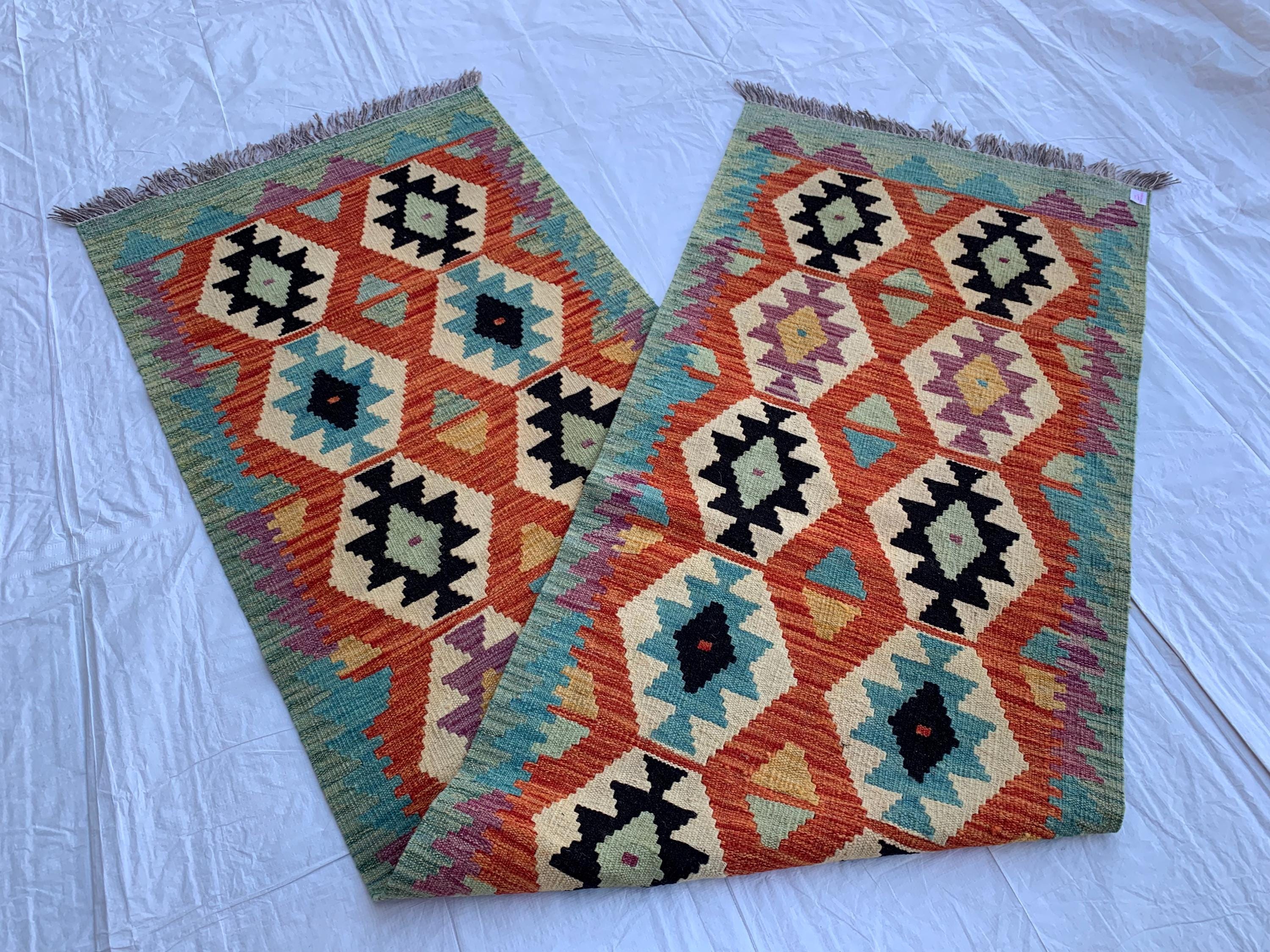 3x10 Handwoven Afghan Chobi Kilim Runner Multicolor Wool Rug with Geometric Tribal Design, Perfect for Hallway or Entryway Decor 10x2.8 ft
