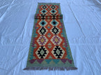 3x10 Handwoven Afghan Chobi Kilim Runner Multicolor Wool Rug with Geometric Tribal Design, Perfect for Hallway or Entryway Decor 10x2.8 ft