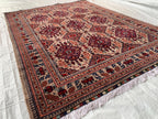 6.4x5 ft Handmade Afghan Tribal Rug – Vintage Wool Area Carpet, Red & Beige Geometric Bokhara Design, Perfect for living Room, Bedroom Rug