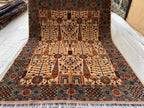 6.4x5 ft Handmade Afghan Tribal Rug, Wool Area Carpet, Blue & Beige Geometric Bokhara Design, Modern Chobi Rug, Rug for Living Room, Bedroom