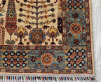 6.4x5 ft Handmade Afghan Tribal Rug, Wool Area Carpet, Blue & Beige Geometric Bokhara Design, Modern Chobi Rug, Rug for Living Room, Bedroom