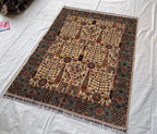 6.4x5 ft Handmade Afghan Tribal Rug, Wool Area Carpet, Blue & Beige Geometric Bokhara Design, Modern Chobi Rug, Rug for Living Room, Bedroom