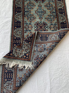 3x10 ft Handmade Afghan Bokhara Runner – Light Blue & Navy Wool Hallway Rug with Geometric Patterns, Entryway Rug, Stairs Rug, 10.5x2.8 ft