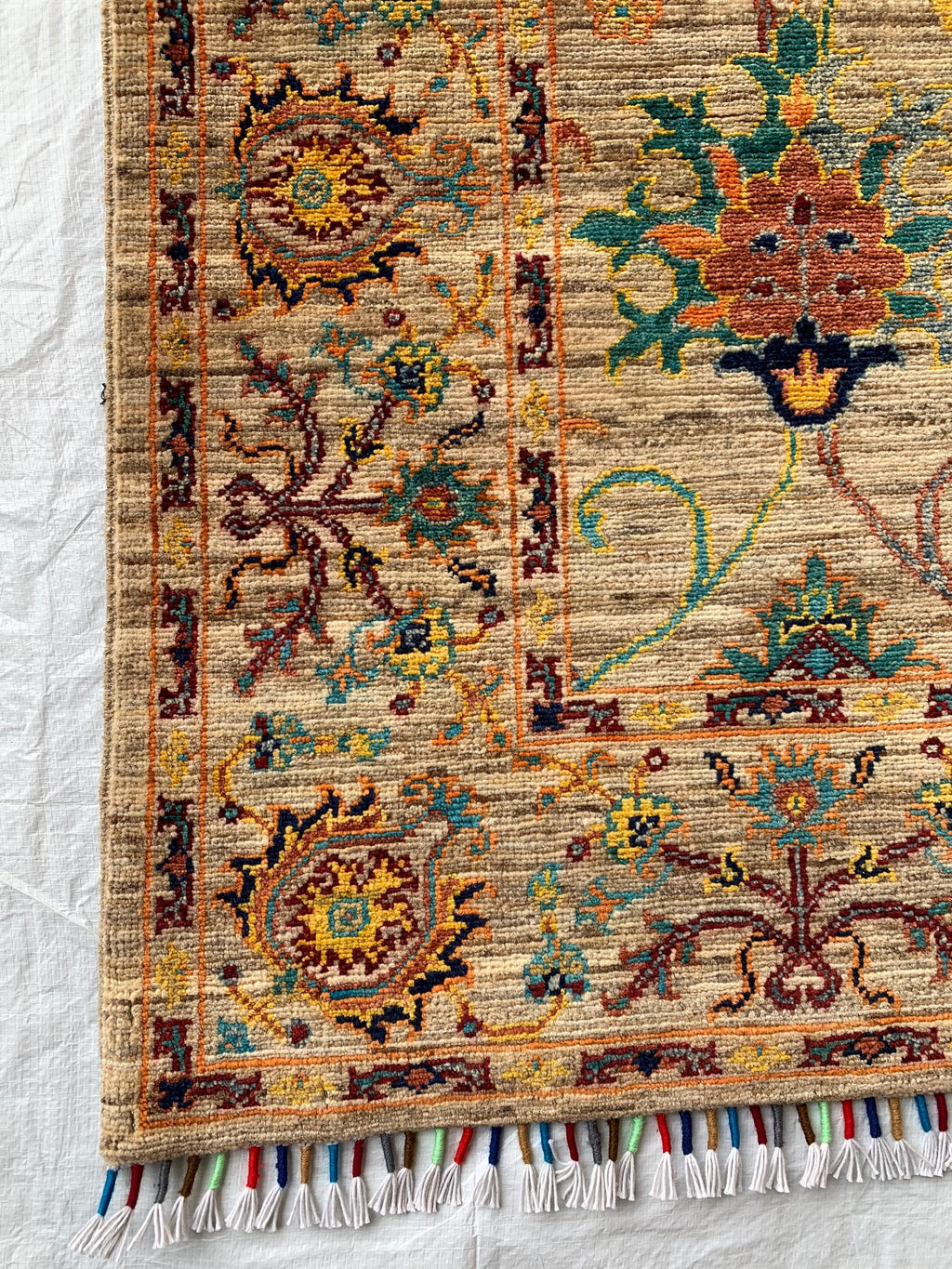 5x7 Hand-Knotted Chobi Rug Beige & Multicolor Wool Carpet, Traditional Floral Design, Rug for Living Room, Dining room Modern Rug 6.6x4.9 ft