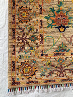 5x7 Hand-Knotted Chobi Rug Beige & Multicolor Wool Carpet, Traditional Floral Design, Rug for Living Room, Dining room Modern Rug 6.6x4.9 ft