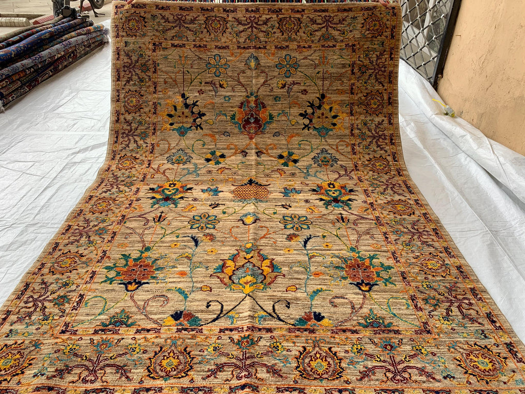 5x7 Hand-Knotted Chobi Rug Beige & Multicolor Wool Carpet, Traditional Floral Design, Rug for Living Room, Dining room Modern Rug 6.6x4.9 ft