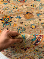 5x7 Hand-Knotted Chobi Rug Beige & Multicolor Wool Carpet, Traditional Floral Design, Rug for Living Room, Dining room Modern Rug 6.6x4.9 ft