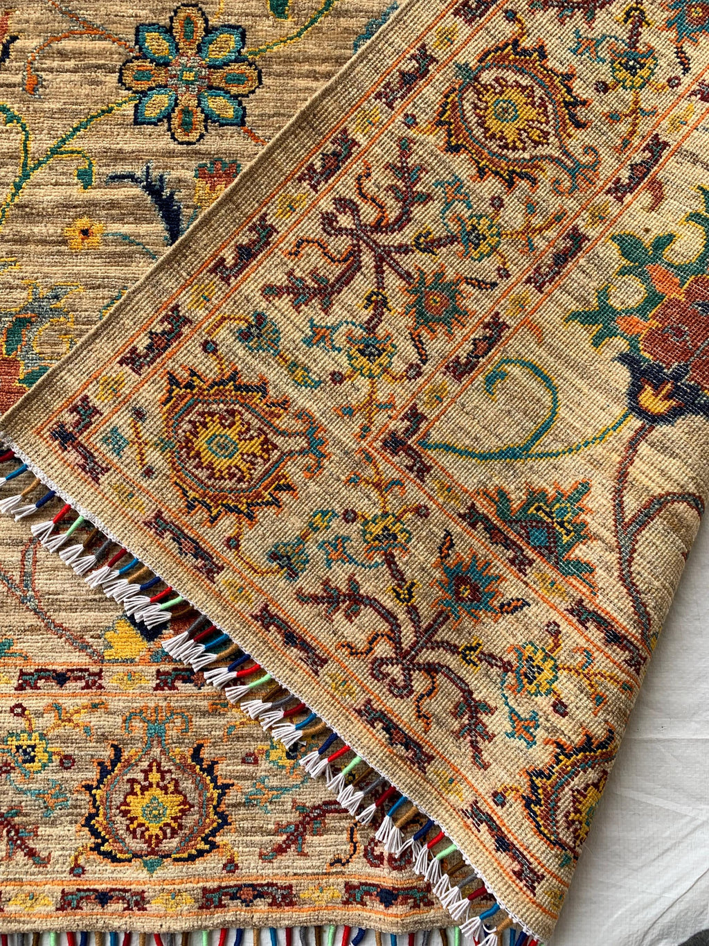 5x7 Hand-Knotted Chobi Rug Beige & Multicolor Wool Carpet, Traditional Floral Design, Rug for Living Room, Dining room Modern Rug 6.6x4.9 ft