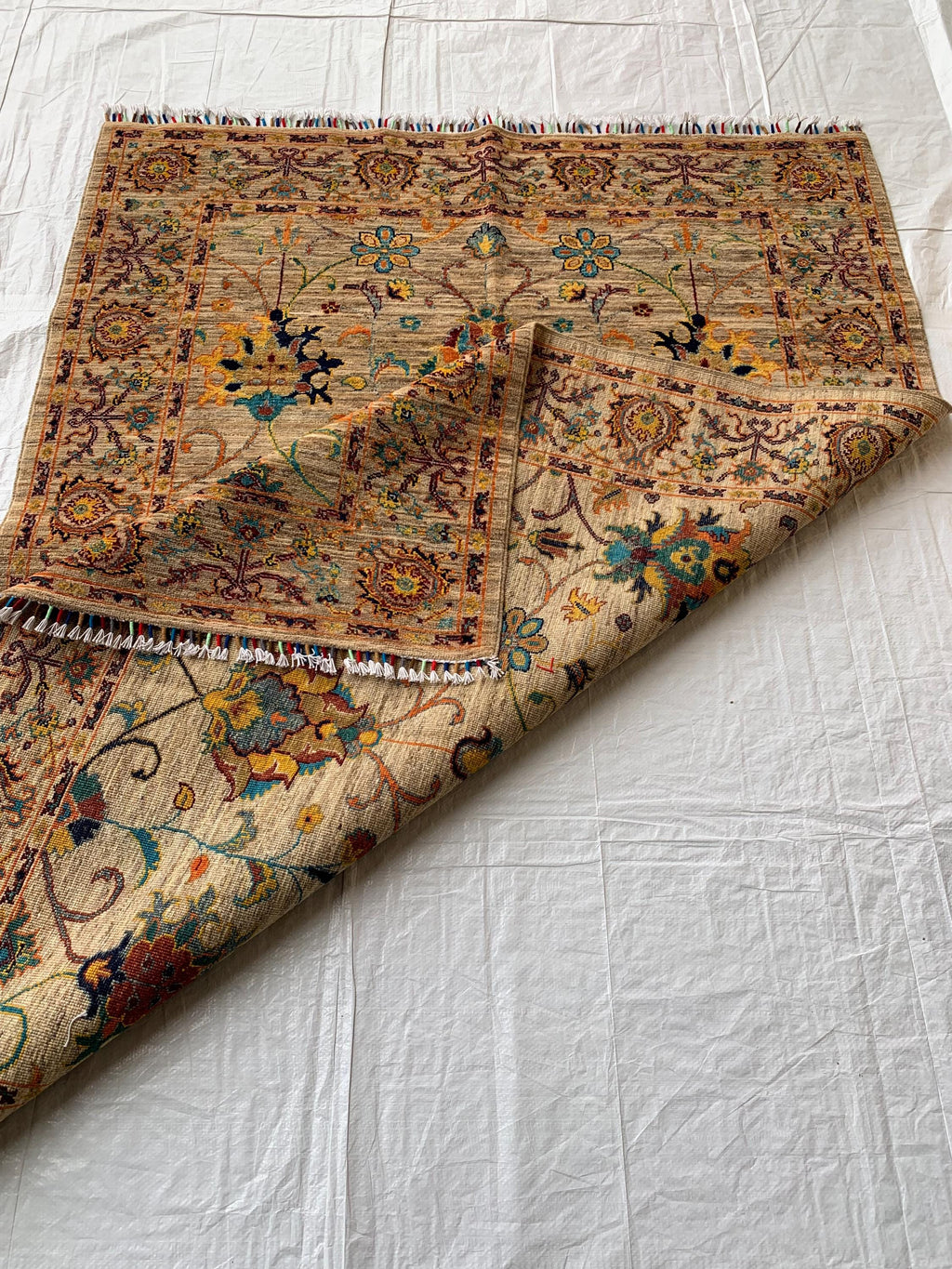 5x7 Hand-Knotted Chobi Rug Beige & Multicolor Wool Carpet, Traditional Floral Design, Rug for Living Room, Dining room Modern Rug 6.6x4.9 ft