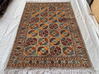 6x8 Hand-Knotted Chobi Rug – Beige & Multicolor Wool Carpet, Traditional Floral Design, Rug for living room, Bedroom Modern Rug 7.10x5.7 ft