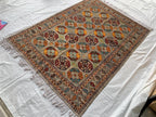6x8 Hand-Knotted Chobi Rug – Beige & Multicolor Wool Carpet, Traditional Floral Design, Rug for living room, Bedroom Modern Rug 7.10x5.7 ft