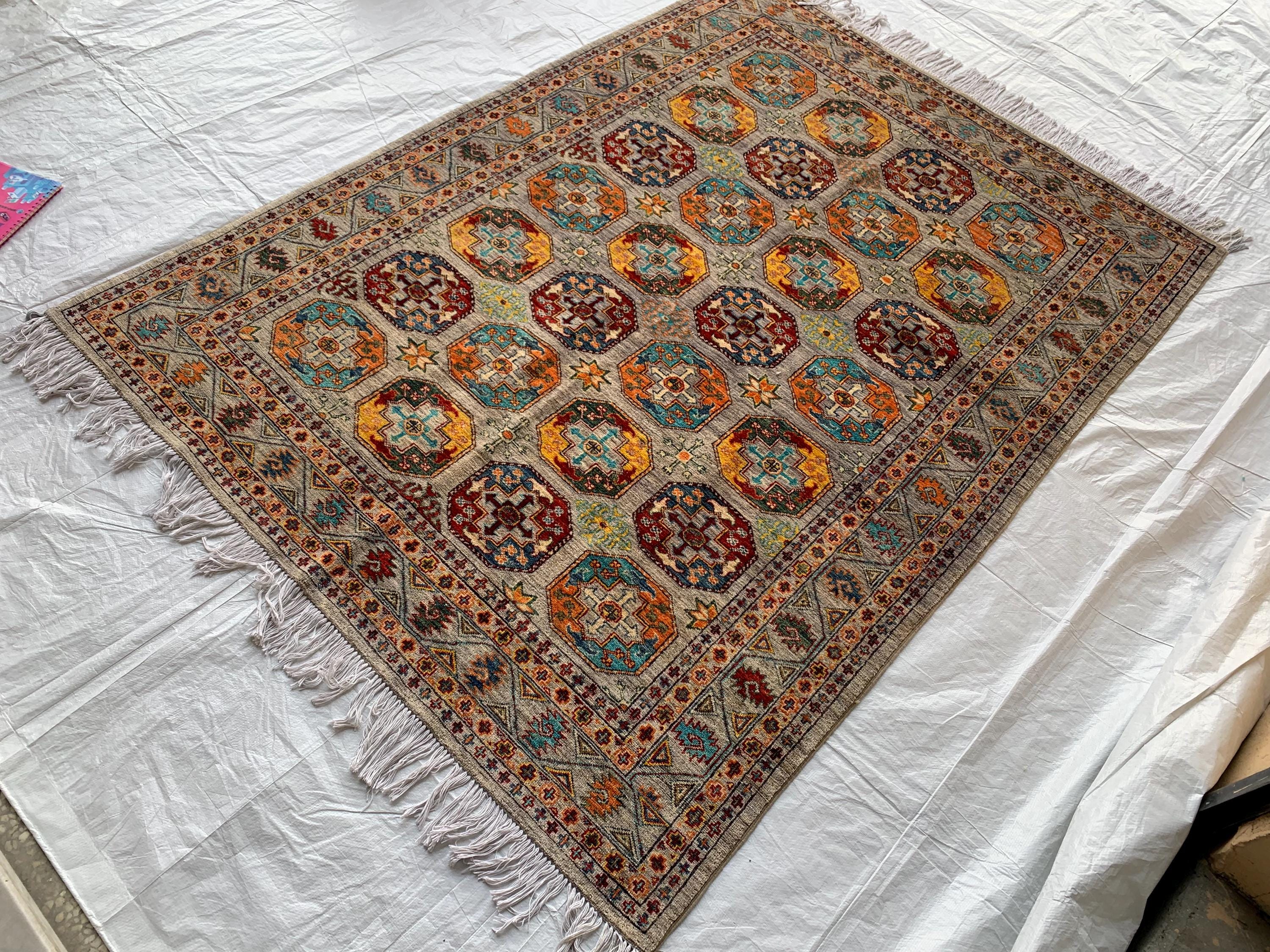6x8 Hand-Knotted Chobi Rug – Beige & Multicolor Wool Carpet, Traditional Floral Design, Rug for living room, Bedroom Modern Rug 7.10x5.7 ft
