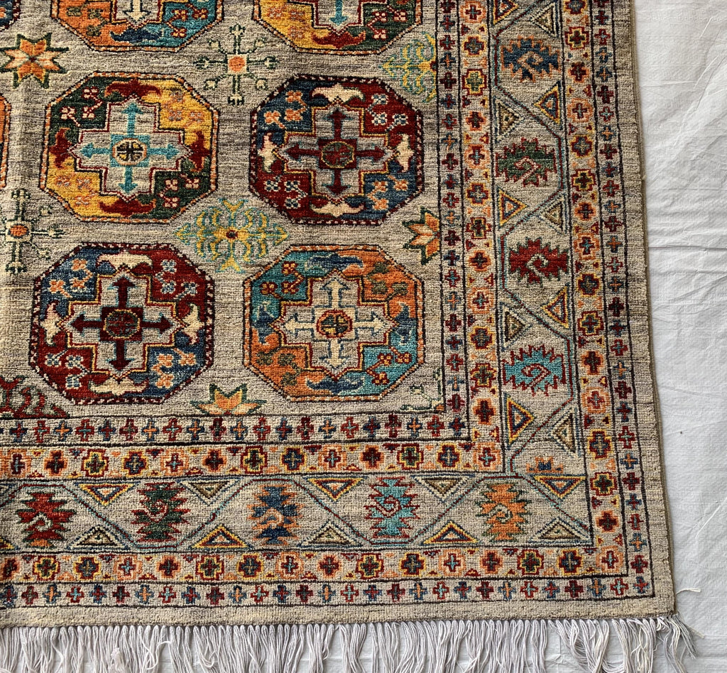 6x8 Hand-Knotted Chobi Rug – Beige & Multicolor Wool Carpet, Traditional Floral Design, Rug for living room, Bedroom Modern Rug 7.10x5.7 ft