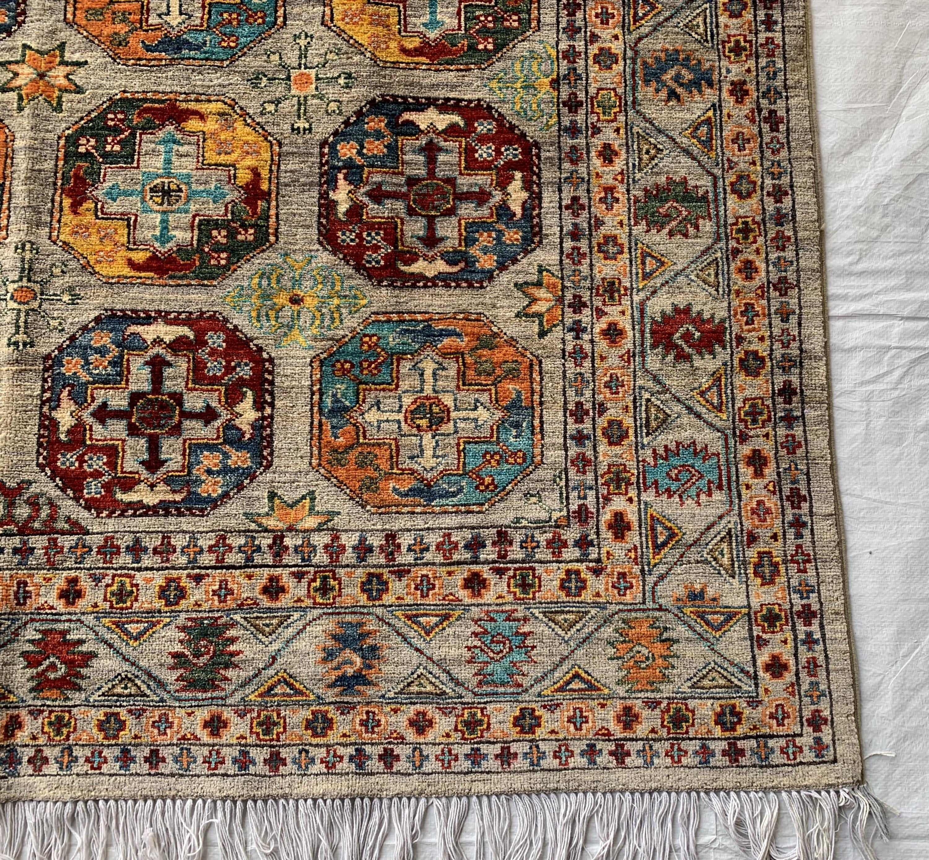 6x8 Hand-Knotted Chobi Rug – Beige & Multicolor Wool Carpet, Traditional Floral Design, Rug for living room, Bedroom Modern Rug 7.10x5.7 ft