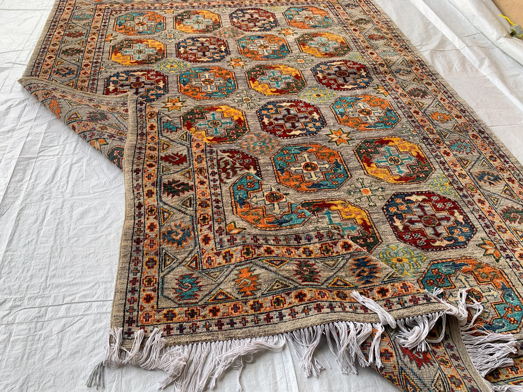 6x8 Hand-Knotted Chobi Rug – Beige & Multicolor Wool Carpet, Traditional Floral Design, Rug for living room, Bedroom Modern Rug 7.10x5.7 ft